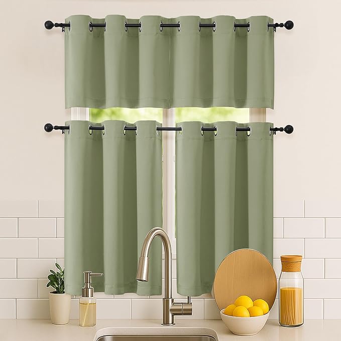 Simplebrand Sage Green Room Darkening Curtains for Bedroom 45 Inches Long 2 Panels Set, Sunlight Blocking Curtains for Small Windows, Grommet Energy Saving Thermal Insulated Short Drapes, 40Wx45L
