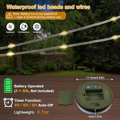 Fairy Lights Battery Operated, 33FT 100LED Quick Storage Twinkle Light with Timer & 9 Modes, Portable Camping String Lights Waterproof for Christmas Outdoor Patio Garden Party Decor