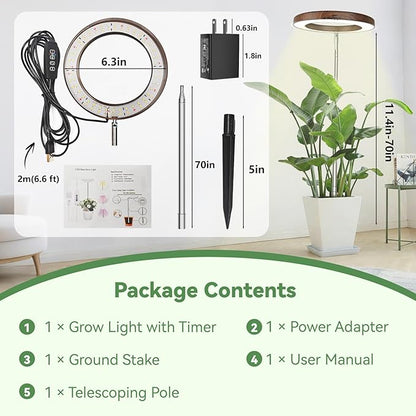 Wood Grain Grow Lights for Indoor Plants Plant Growing Lamp, Full Spectrum Plant Lights for Indoor Growing (Wood Color Without Base, 1 Pack)