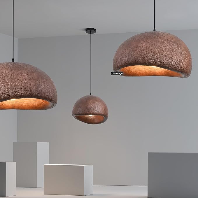 19.7in Wabi Sabi Pendant Light, Kitchen Island Lighting Fixture Ceiling Mount Japanese Lamp Japandi Chandelier for Dining Living Room Hallway Bedroom Restaurant Hanging Lamp, Brown 1 Pack