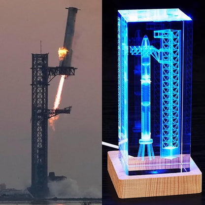 【Collector's Gifts】 SpaceX Starship Crystal Lamp, 3D Laser-Etched Rocket Night Light, Ultimate Gift for Space Enthusiasts, Sci-Fi Fans & Mars Dreamers (Regular)