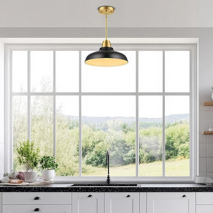 Black and Gold Pendant Light, 12" Matte Black Pendant Lights Fixtures Adjustable Rod Gold Modern Hanging Lighting,for Kitchen Island Dining Room Bar Restaurant Sink Entrance