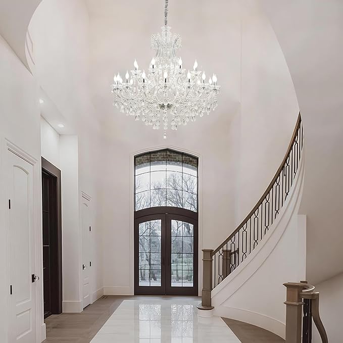 Large Crystal Chandeliers 25-Lights for High Ceiling Living Room, D48 inch Transparent Crystal Chandelier Light Fixtures Lighting for Foyer Staircase,Lobby (Eatra Large 25 Lights)