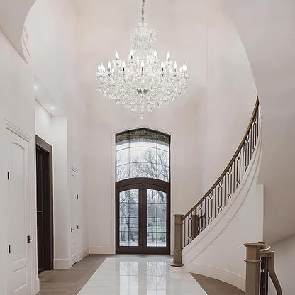 Large Crystal Chandeliers 25-Lights for High Ceiling Living Room, D48 inch Transparent Crystal Chandelier Light Fixtures Lighting for Foyer Staircase,Lobby (Eatra Large 25 Lights)