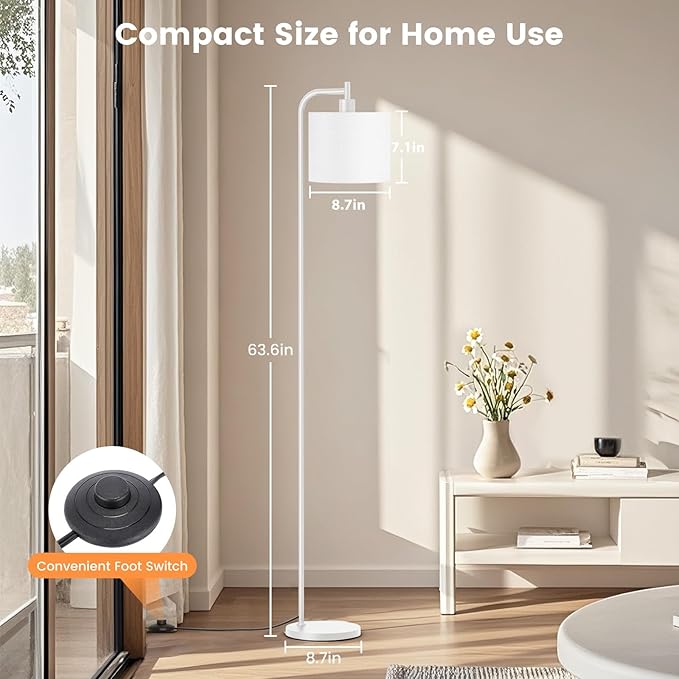 SIBRILLE Floor Lamp with Linen Shade, Dimmable Tall Standing Lamp with Remote Control & 3 Color Temperatures, Modern Corner Floor Lamps for Living Room Bedroom Office, 9W LED Bulb Included