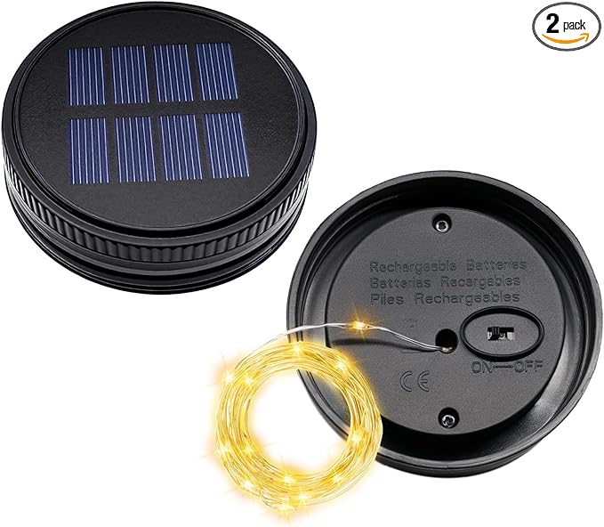 2 Pack Solar Light Replacement Top, Replacement Solar Light Parts for Mason Jar Lantern,Outdoor Decorative Waterproof Table Fairy Lights for Patio Yard Lawn Tree
