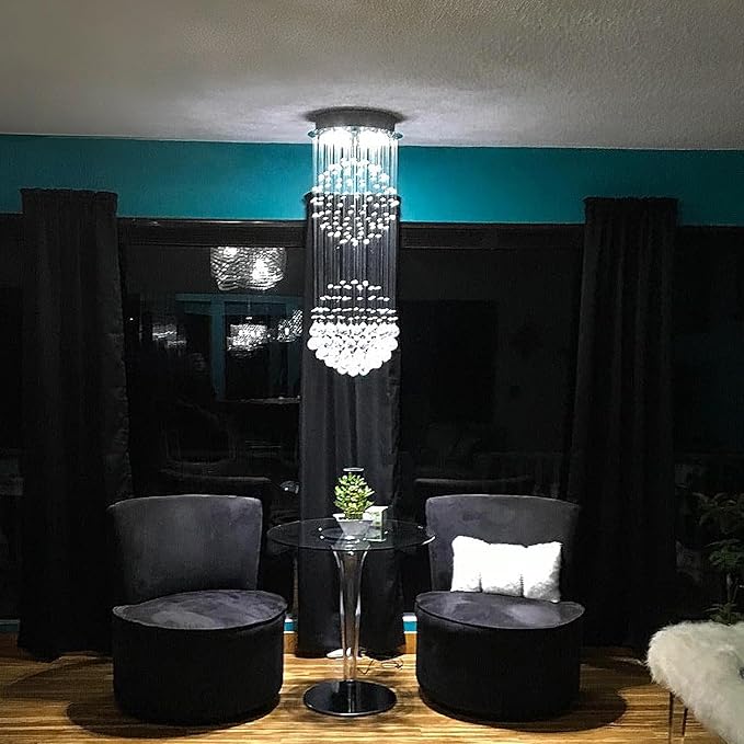 Crystal Modern Chandelier Contemporary 2 Balls Raindrop Crystal Chandelier Flush Mount Cylinder Chandelier Light Fixture Ceiling Lamp for Dining Room Living Room Kitchen Foyer Hallyway Bar