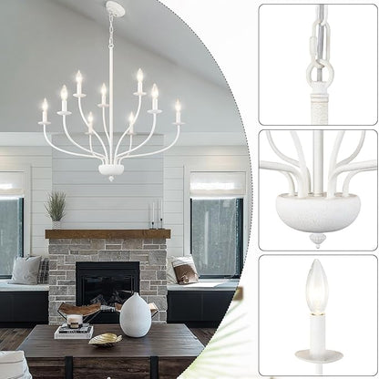 9-Light White Chandeliers for Dining Room 30 Inch Foyer Chandeliers for High Ceilings Candle Chandeliers Lighting Fixtures Mid Century Chandelier for Living Room Bedroom Kitchen Island Foyer