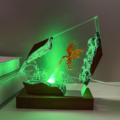Epoxy Fire Dragon Resin Lamp, Handmade Resin Night Light with USB Port, Multi-Color LED Light, Ideal Home Bedroom Decor, Unique Birthday Holiday Gifts for Father Men Husband Boyfriend Him Kids (6"x4")