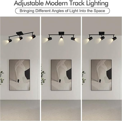 AUQUEE 3 Light Track Lighting Fixtures Ceiling, Black LED Track Lighting Kit, Modern Kitchen Track Lights with Rotatable Light Heads, Ceiling Spot Lighting for Living Room/Hallway/Bar, No GU10 Bulb