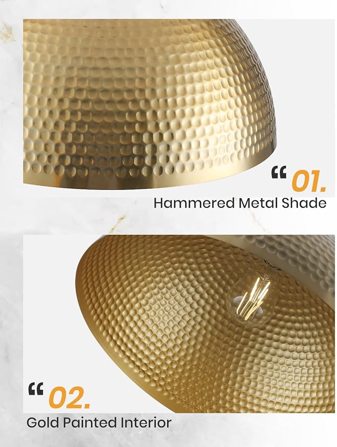 1 Pack Gold Pendant Light 16 inch, Hammered Large Dome Pendant Light, Industrial Farmhouse Pendant Lights Kitchen Island, Gold Island Pendant Lights for Kitchen, Dining Room Living Room
