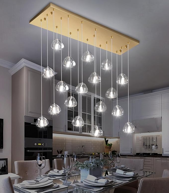 HAIXIANG W35 x D11.8 x H118 Rectangular Chandelier Bubble Crystal Balls Glam Chandeliers Dimmable Light High Ceiling Pendants Light Fixtures Adjustable Long Lights Antique Gold
