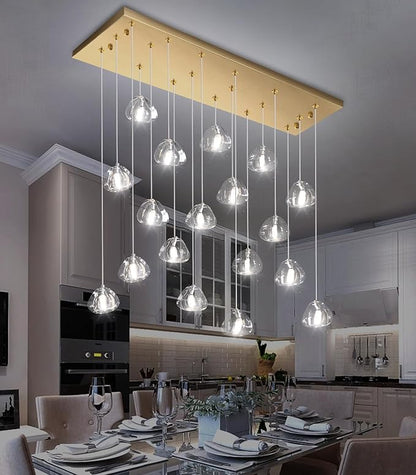 HAIXIANG W35 x D11.8 x H118 Rectangular Chandelier Bubble Crystal Balls Glam Chandeliers Dimmable Light High Ceiling Pendants Light Fixtures Adjustable Long Lights Antique Gold