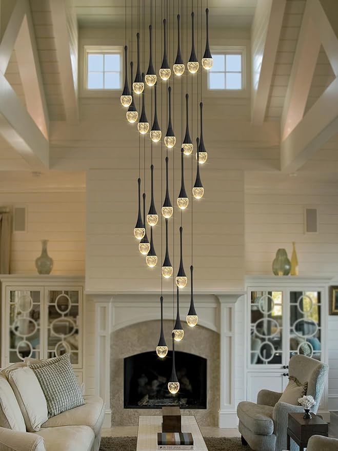 ykolupty H138''Modern Crystal Chandelier for High Ceiling,Large Spiral Crystal Chandeliers,Luxury Raindrop Foyer Chandeliers,Hanging Pendants Lighting for Entryway, Staircase,Hallways,Living Room