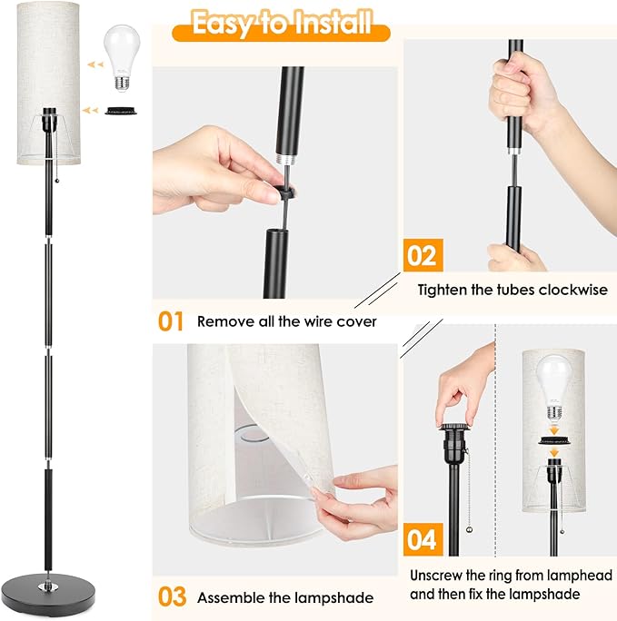Coucrek Floor Lamp for Living Room, 3 Color Temperature Modern Standing Lamps, Minimalist Pole Lamp Tall Lamps for Bedroom Living Room Office,Black