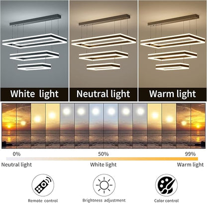 Modern Ceiling Pendant Light, LED Chandelier with Remote Control Dimmable 3 Color Mode & Brightness, Anti-Flicker Pendant Lights Kitchen Island Light Fixture for Dining Room Living Room