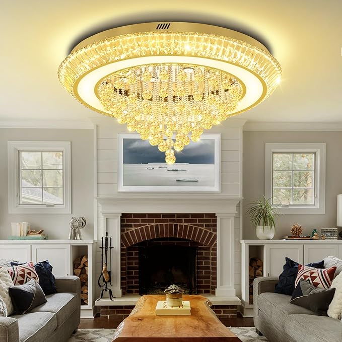 Modern Crystal Chandelier for Living Room, 40in Led Gold Crystal Drop Ceiling Light, Crystals Chandeliers for Dining Room, Living Room, Bedroom