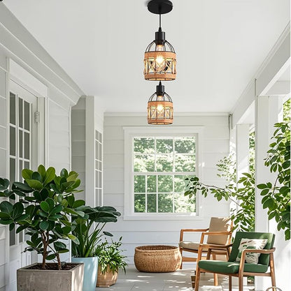 Farmhouse Pendant Light Fixture, Black Pendant Lights for Kitchen Island Industrial Lantern Pendant Light Fixtures with Light Shade, Adjustable Height Hanging Pendant Lighting