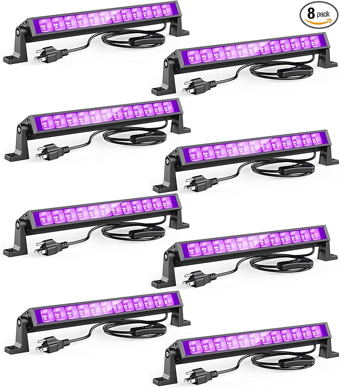 8PCS 40W LED Black Light Bar for Glow Party, Blacklight with Plug &Switch, Each Light Up 484 Sq.ft Area, Glow Light for Halloween, Fluorescent Body Paint, Stage Lighting, Bedroom