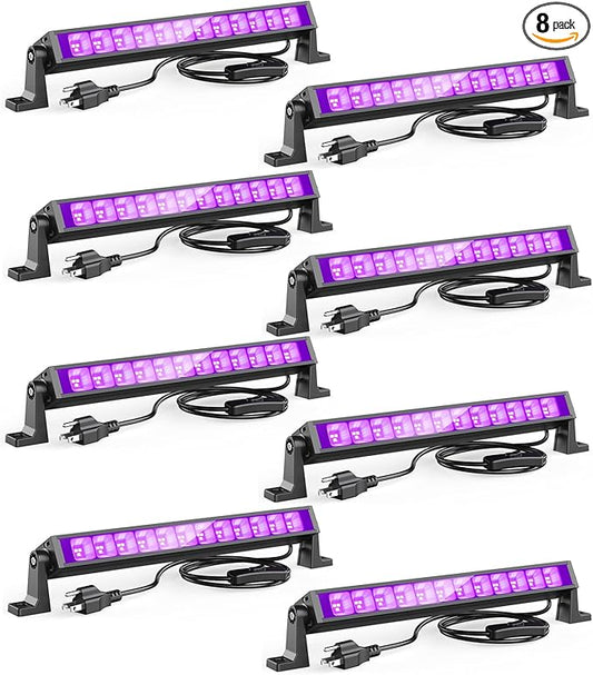 8PCS 40W LED Black Light Bar for Glow Party, Blacklight with Plug &Switch, Each Light Up 484 Sq.ft Area, Glow Light for Halloween, Fluorescent Body Paint, Stage Lighting, Bedroom