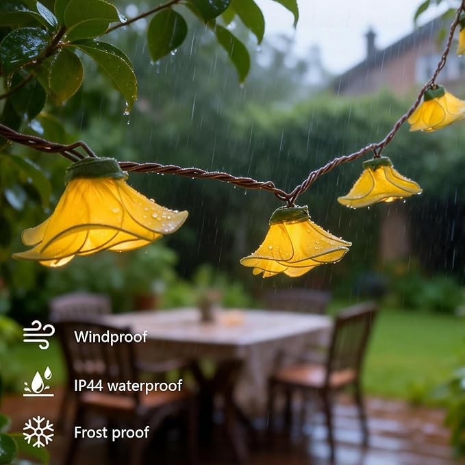 Flower String Lights Plug in with 10 LED Bulbs, Decorative Spring String Lights Indoor for Bedroom, Connectable Flower Fairy Lights Outdoor for Patio Garden Porch Floral Wedding Gifts(Yellow Rose)