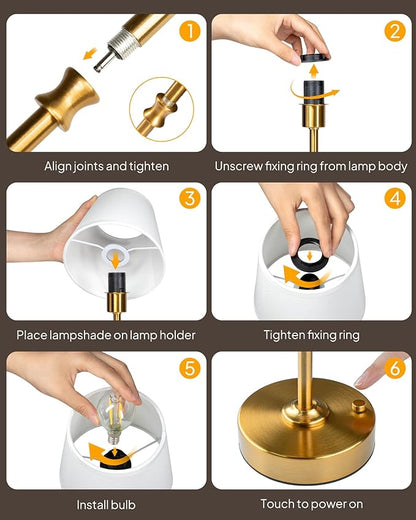 EppieBasic Cordless Table Lamp Rechargeable: Fast Charging & Long Lasting - 2700K Warm Light Samll Vintage Gold Lamps for Women Housewife - Dinning Living Room Bedroom