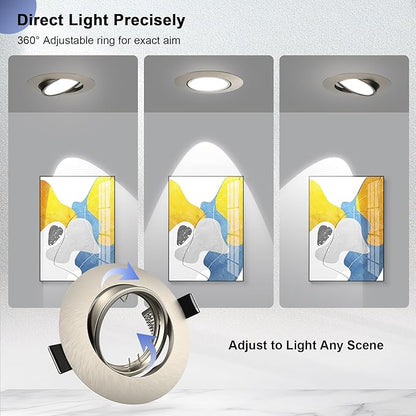 6 Pack Spotlight Frame, 3 inch Recessed Ceiling Light Trim Compatible with MR16 GU10 GU5.3 Bulbs, Adjustable Holder for Cabinet Kitchen, Brushed Nickel