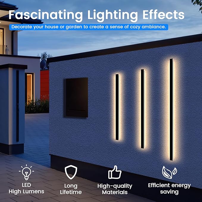 Exterior Wall Lights for House - 2pack 47.3inch Long Strip Modern Outdoor Light Wall Fixture Sconce, Outside Garage Exterior Lights, Black Wall Mount Lighting for Porch Corridor, Garage