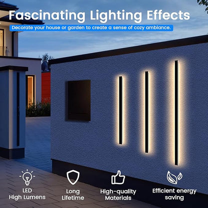 Modern Outdoor Wall Lights - 2pack 70.8inch Black Exterior Light Fixtures Wall, Porch Lights Outdoor Wall Sconce, Patio Long Strip Wall Light Fixtur Outside for Garage, House