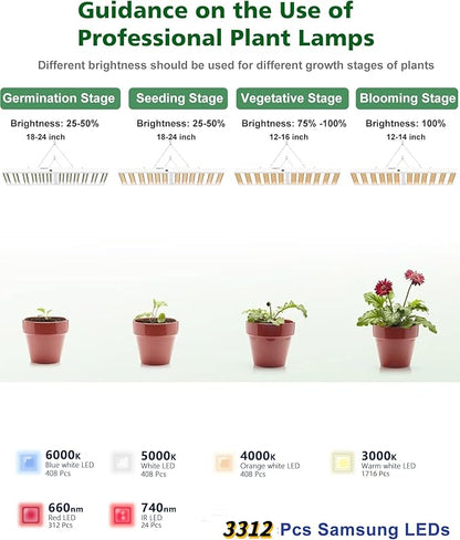 2024 New SPF8000 PRO 800W LED Grow Light 6x6ft Coverage with Veg & Bloom Dimmer Timer Full Spectrum Grow Lamps for Indoor Plants Seeding Flowering LED Plant Light Fixture