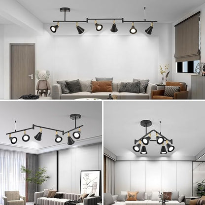 6-Light Modern Track Lighting Fixtures Ceiling, Flexible Foldable Arm and Rotatable Light Head,Black Kitchen Track Lighting for Kitchen Islands, Dining Rooms, Bars, Closets, Workbenches.