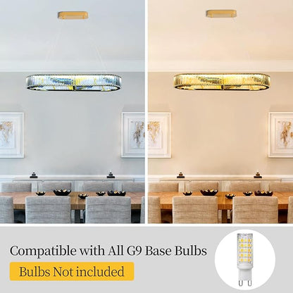 Luxury Crystal Chandelier, Modern Rectangular LED Pendant Light for Kitchen Island Dining Room, 40 Inch, No Assembly Required