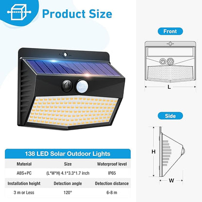 Solar Motion Sensor Lights Outdoor [ 12 Packs/138 LED ] Solar Fence Lights With 3 Lighting Modes, Solar Powered Security Lights Waterproof for Outside Yard Garden Backyard Deck Step Garage,Warm White