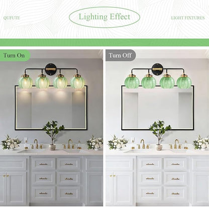 Modern Vanity Light Bathroom 4-Light Fixtures Vintage Wall Lamp Emerald Green Glass Globe Shade Over Mirror Vanity Wall Lights Indoor Deco Lighting Fixture for Mirror Kitchen Cabinet