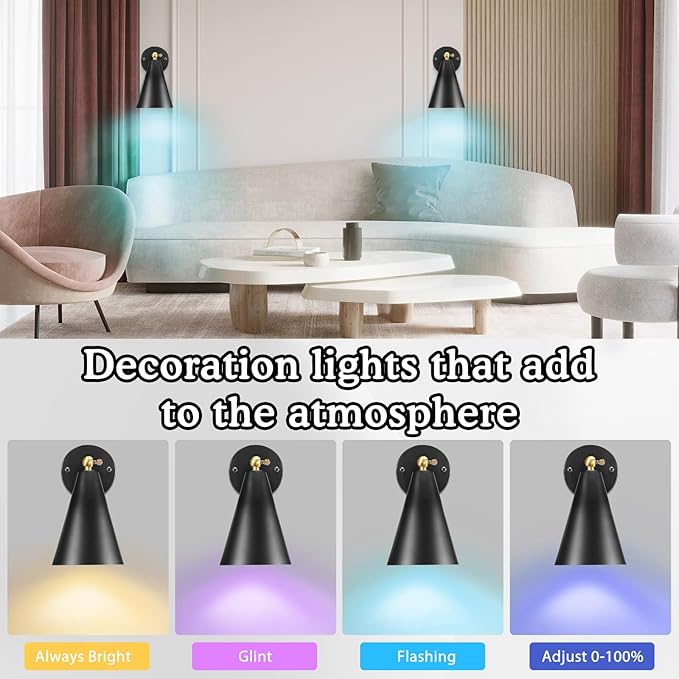 Battery Operated Wall Sconce, Wireless Wall Lights Set of 2, 13 RGB Colors Dimmable Battery Powered Wall Lamp Fixture with Remote Control, Memory Function, Auto Timer for Bedroom, Living Room, Hallway