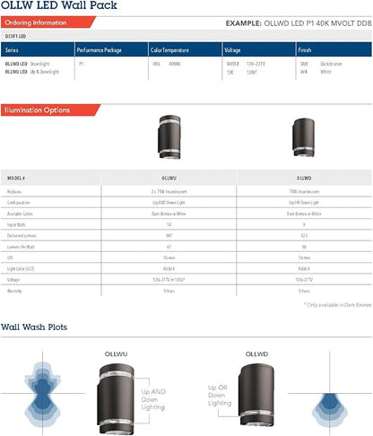 Lithonia Lighting OLLWD P1 40K MVOLT DDB M6 LED Outdoor Cylinder Downlight 4000K, 9W, Dark Bronze