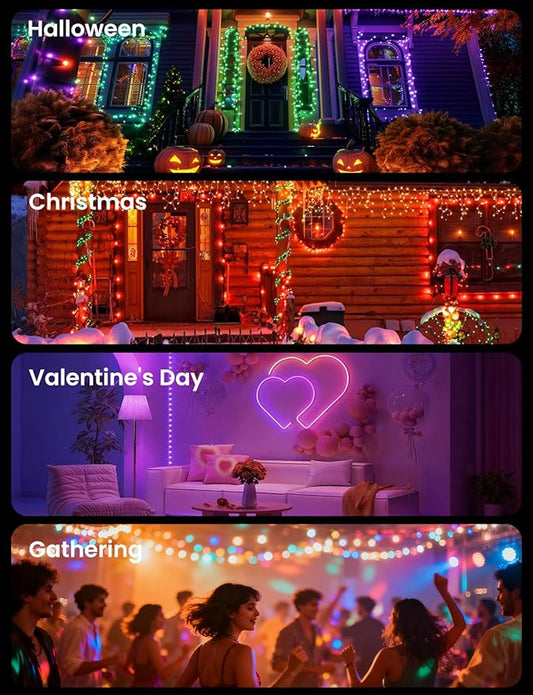 Smart RGB+IC String Lights with 200 LED, Indoor Color Changing Christmas Lights, APP & Remote Control, 84 Scenes, Music Mode, Christmas Tree Decor