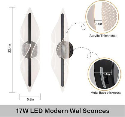 Modern Wall Sconce Light Bedroom Wall Lights Black LED Wall Lamp for Living Room Hallway Bathroom 22.4In