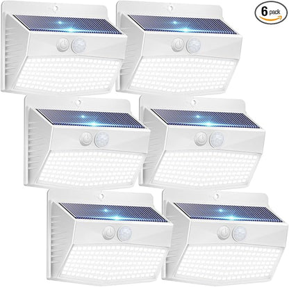 Peasur Solar Lights Outdoor Motion Sensor [138 LED/6 Packs] Solar Security Wall Light with 3 Lighting Modes Waterproof Solar Powered Lights for Garden Fence Yard, White