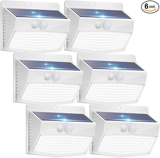 Peasur Solar Lights Outdoor Motion Sensor [138 LED/6 Packs] Solar Security Wall Light with 3 Lighting Modes Waterproof Solar Powered Lights for Garden Fence Yard, White