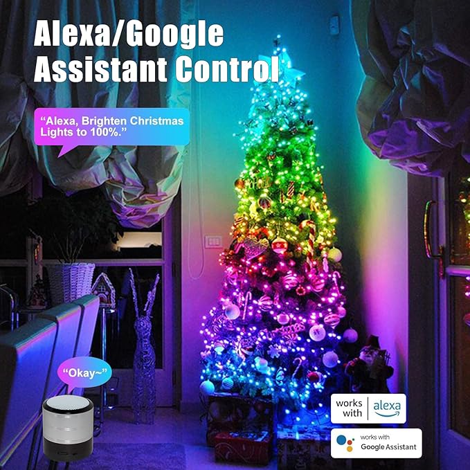 Smart Christmas String Lights - 131FT 400 RGB LEDs WiFi Christmas Lights with App Controlled Multi-Color Changing Compatible with Alexa & Google Home for 6-8ft Christmas Tree