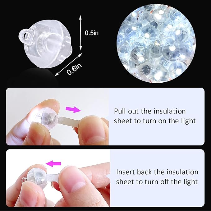 ZGWJ 50PCs White Balloon Lights Mini, Battery Powered, Long Standby Time Waterproof Tiny Led Round Flash Light for Paper Lantern Balloon Party Easter Eggs Wedding Christmas Halloween Decorations