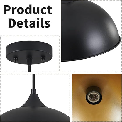 Pendant Lighting for Kitchen Island, 2 Pack 12" Dome Pendant Light Fixtures with Black and Gold Finish Farmhouse Industrial Hanging Pendant Light for Dining Room Restaurant Cafe Entryway