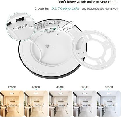 Brightever Black Flush Mount Ceiling Light, 7 Inch 12W, Super Slim 0.67 Inch 1200LM LED Ceiling Light Fixtures, Dimmable & 2700K/3000K/4000K/5000K/6500K 5 Color in One Ceiling Lamp for Closet, 2 Packs