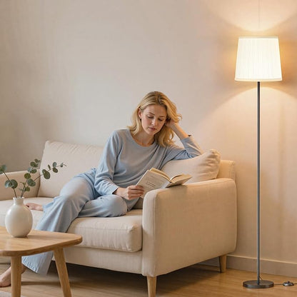 SIBRILLE Floor Lamp with Pleated Shade, 62" LED Dimmable Standing Lamp with Foot Switch, Color Options, 9W E26 Bulb Included, Modern Reading Light for Living Room Bedroom Office Corner, Black