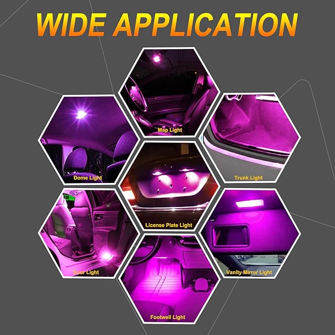 Festoon Rigid Loop LED Lights, 44mm, Purple Pink, 561 562 567 564, Fit for Car Interior, Dome, Map, Door Courtesy, Gloves Box and Trunk Lighting (4-Pack)