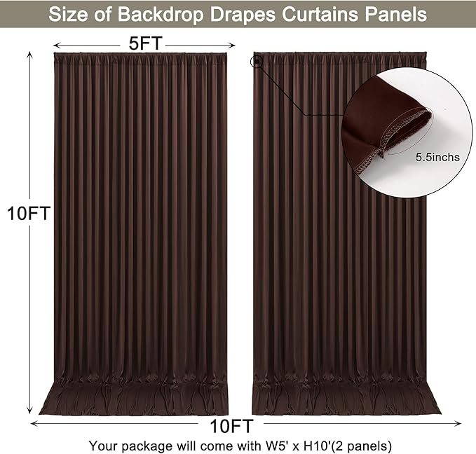 10x10ft Brown Backdrop Curtain for Wedding Parties Wrinkle Free Fabric Brown Drapes Backdrop Decoration for Baby Shower Birthday Photography Decoration 2 Panels, 5ft x 10ft