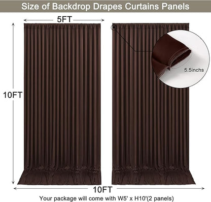 10x10ft Brown Backdrop Curtain for Wedding Parties Wrinkle Free Fabric Brown Drapes Backdrop Decoration for Baby Shower Birthday Photography Decoration 2 Panels, 5ft x 10ft