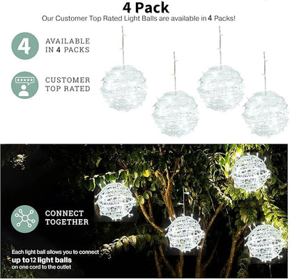 Outdoor Christmas Ball Lights 4 Pack Hanging 15.7" LED Garden Sphere Tree Lights 8 Modes Waterproof Glow Globe Light with Memory Timer Plug for Yard Porch Eave Patio Home Bedroom Decoration-Cool White