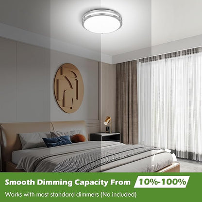 16 Inch 50W LED Ceiling Lights, Dimmable Brushed Nickel Flush Mount Ceiling Light, 2700K/3000K/4000K/5000K/6500K Adjustable, 5400LM Super Bright Ceiling Lamp for Bedroom Kitchen Office, 1-Pack